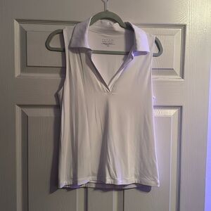 TAHARI Modern Essentials white low v-neck tank top with collar